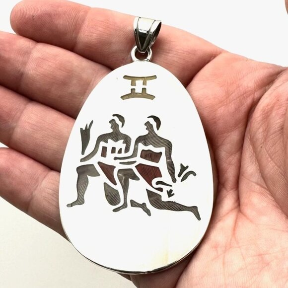 Vintage Los Ballesteros Taxco Mexico Men Womens Zodiac Gemini Pendant Sterling - Picture 1 of 8